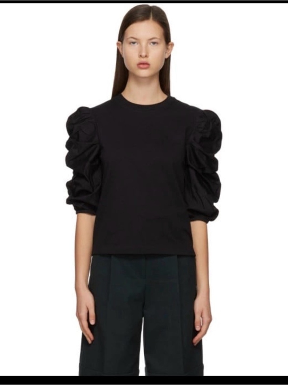 See by Chloe Black Top 3/4 Puffer Ruched Sleeve Size  large black